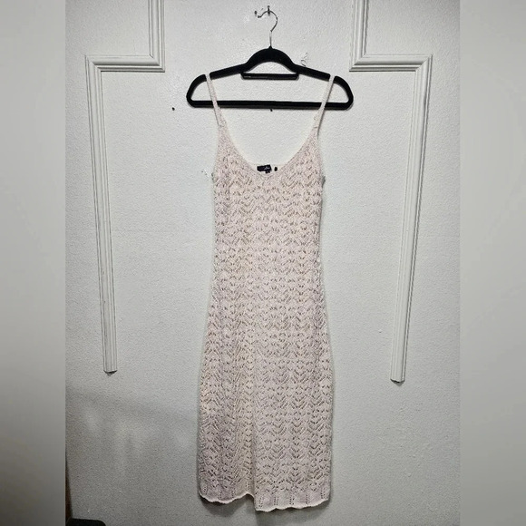 Lulus Sunset Vibes Light Beige Crochet Sleeveless Midi Dress L Travel Vacation - Picture 6 of 8